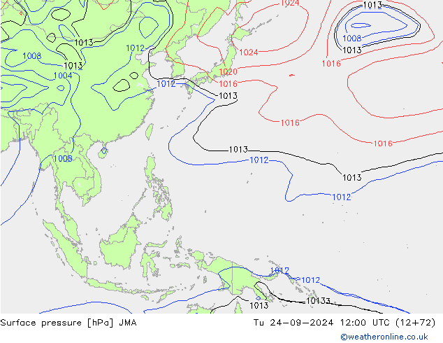 Surface pressure JMA Tu 24.09.2024 12 UTC