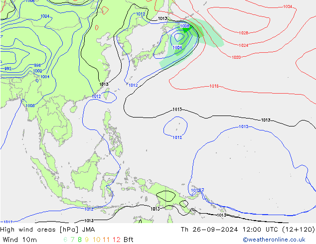 High wind areas JMA Qui 26.09.2024 12 UTC