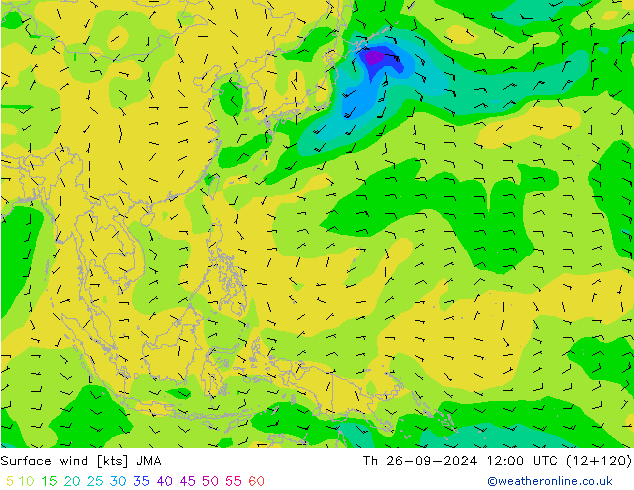 Surface wind JMA Th 26.09.2024 12 UTC