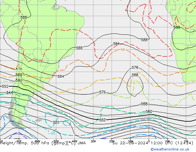 Height/Temp. 500 hPa JMA Su 22.09.2024 12 UTC