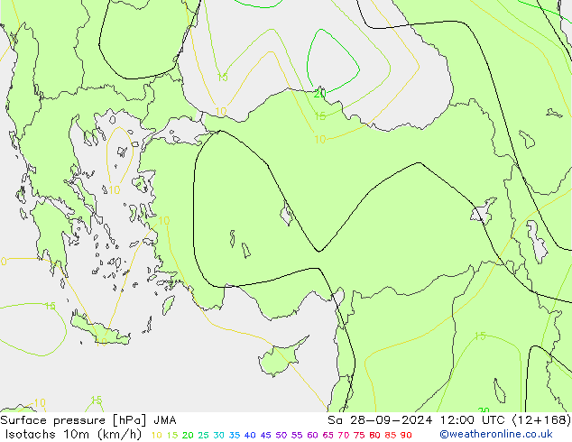 Isotachen (km/h) JMA za 28.09.2024 12 UTC