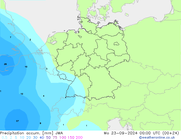 Precipitation accum. JMA lun 23.09.2024 00 UTC