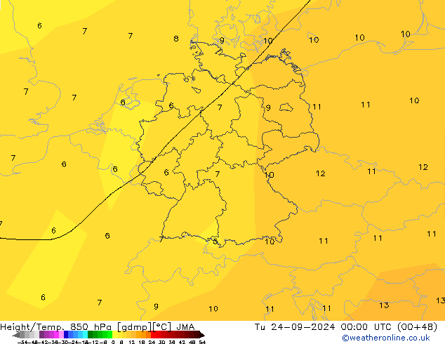 Height/Temp. 850 hPa JMA Di 24.09.2024 00 UTC