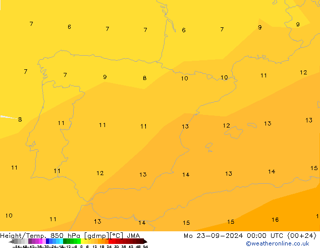 Height/Temp. 850 hPa JMA lun 23.09.2024 00 UTC