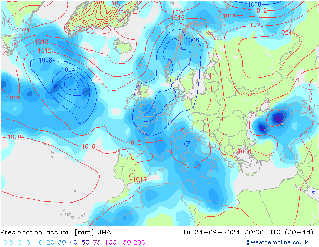 Precipitation accum. JMA Út 24.09.2024 00 UTC