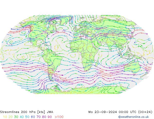 Linea di flusso 200 hPa JMA lun 23.09.2024 00 UTC