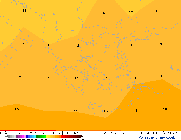 Height/Temp. 850 hPa JMA We 25.09.2024 00 UTC