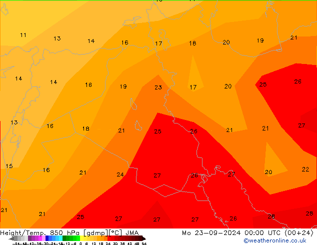 Height/Temp. 850 hPa JMA Mo 23.09.2024 00 UTC