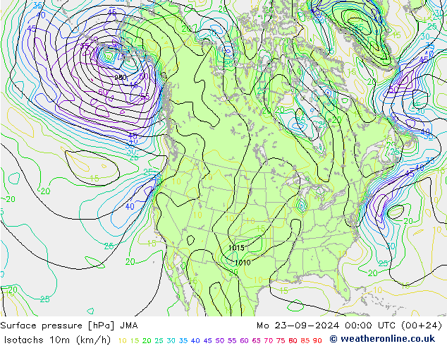 Isotachen (km/h) JMA Mo 23.09.2024 00 UTC