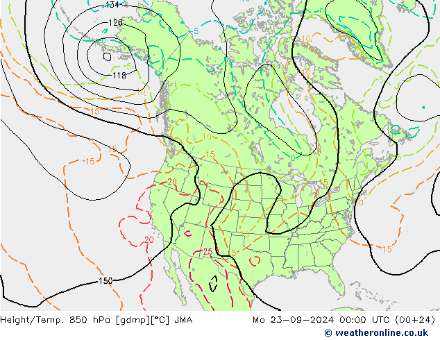 Height/Temp. 850 hPa JMA lun 23.09.2024 00 UTC