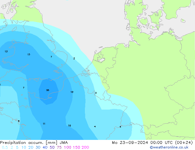 Precipitation accum. JMA Mo 23.09.2024 00 UTC