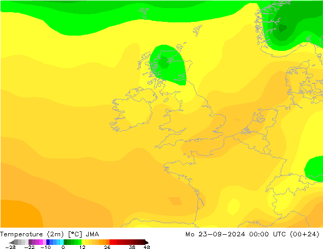 карта температуры JMA пн 23.09.2024 00 UTC