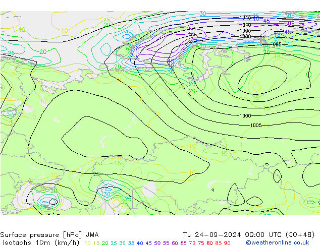 Isotachs (kph) JMA вт 24.09.2024 00 UTC