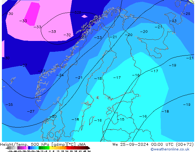 Hoogte/Temp. 500 hPa JMA wo 25.09.2024 00 UTC