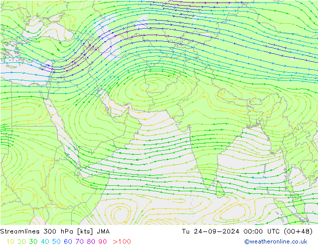 ветер 300 гПа JMA вт 24.09.2024 00 UTC