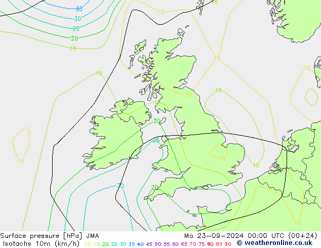 Isotachen (km/h) JMA Mo 23.09.2024 00 UTC