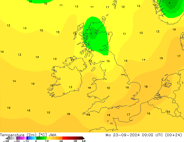 Temperaturkarte (2m) JMA Mo 23.09.2024 00 UTC