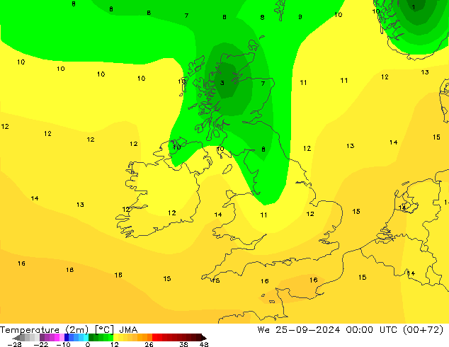 Temperaturkarte (2m) JMA Mi 25.09.2024 00 UTC