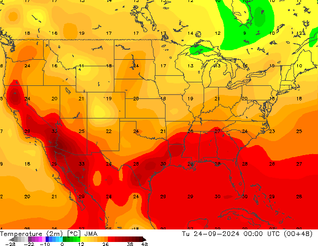 Temperature (2m) JMA Tu 24.09.2024 00 UTC