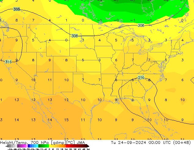 Hoogte/Temp. 700 hPa JMA di 24.09.2024 00 UTC