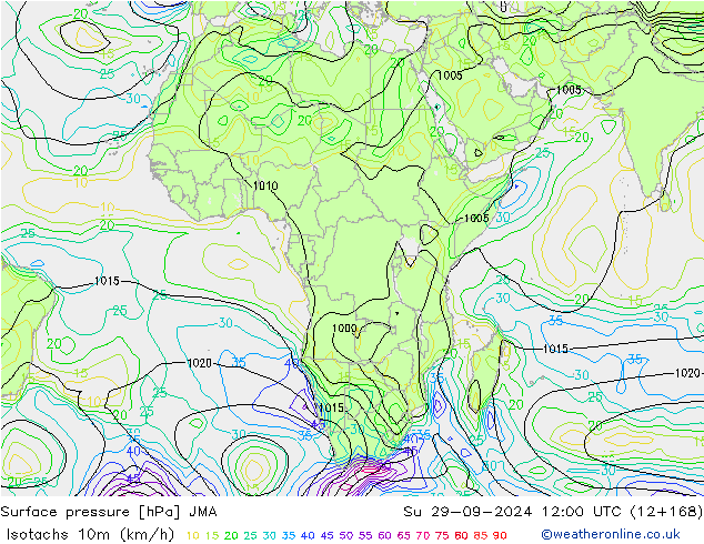 Isotachs (kph) JMA Su 29.09.2024 12 UTC