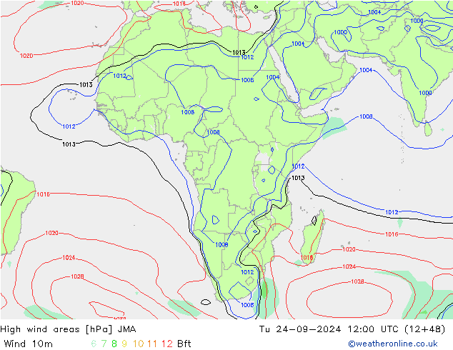 High wind areas JMA  24.09.2024 12 UTC