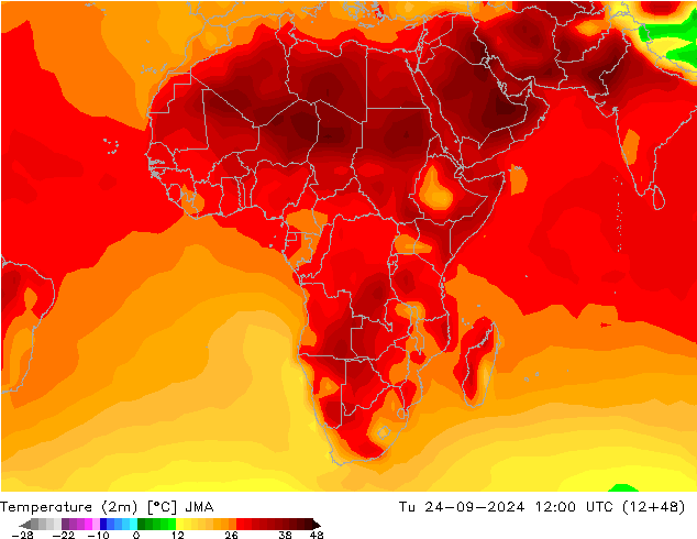 Temperature (2m) JMA Út 24.09.2024 12 UTC