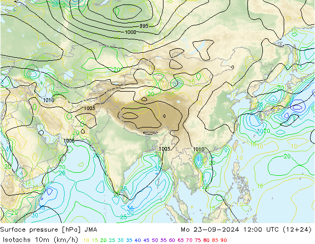 Isotachen (km/h) JMA ma 23.09.2024 12 UTC