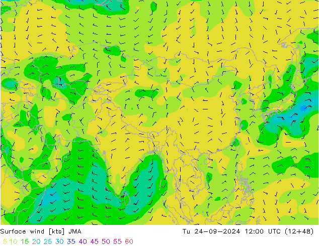 Surface wind JMA Tu 24.09.2024 12 UTC