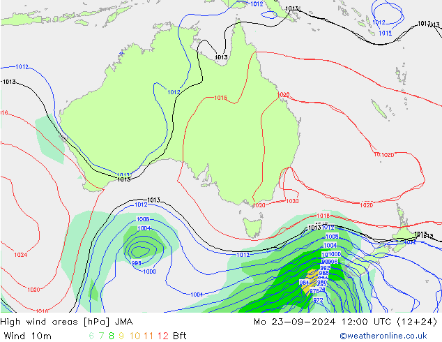 High wind areas JMA Mo 23.09.2024 12 UTC