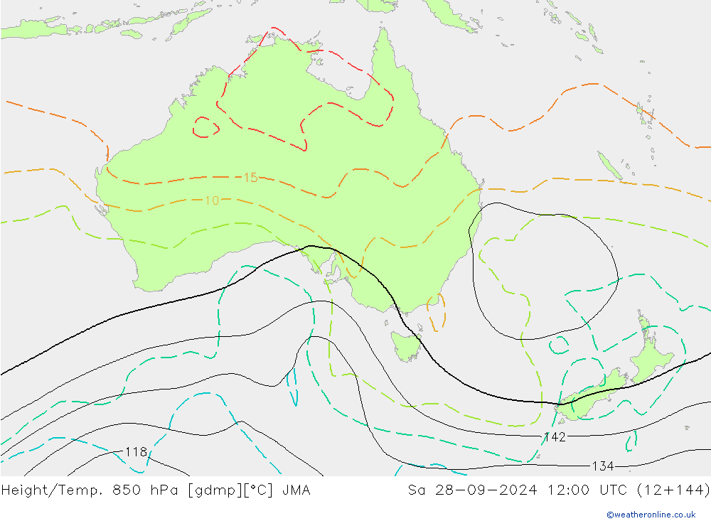 Height/Temp. 850 hPa JMA sab 28.09.2024 12 UTC