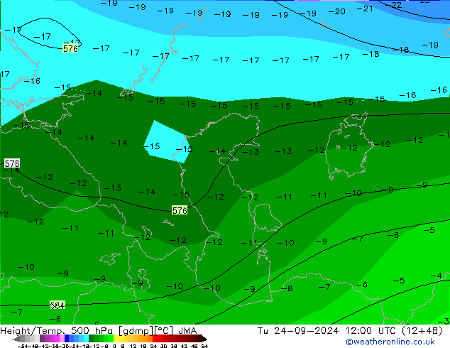 Height/Temp. 500 hPa JMA Tu 24.09.2024 12 UTC