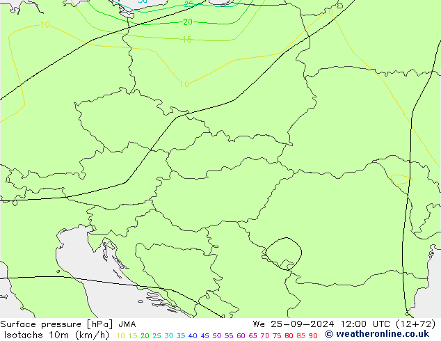 Isotachen (km/h) JMA Mi 25.09.2024 12 UTC