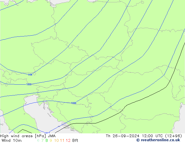 High wind areas JMA jue 26.09.2024 12 UTC