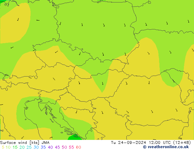 Rüzgar 10 m JMA Sa 24.09.2024 12 UTC