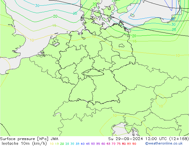 Isotachen (km/h) JMA So 29.09.2024 12 UTC