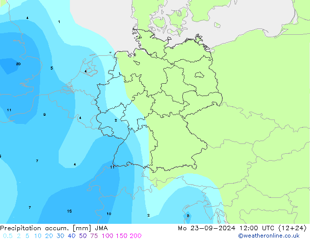 Precipitation accum. JMA Mo 23.09.2024 12 UTC