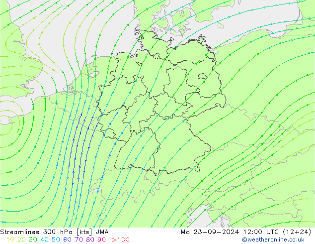 Linea di flusso 300 hPa JMA lun 23.09.2024 12 UTC