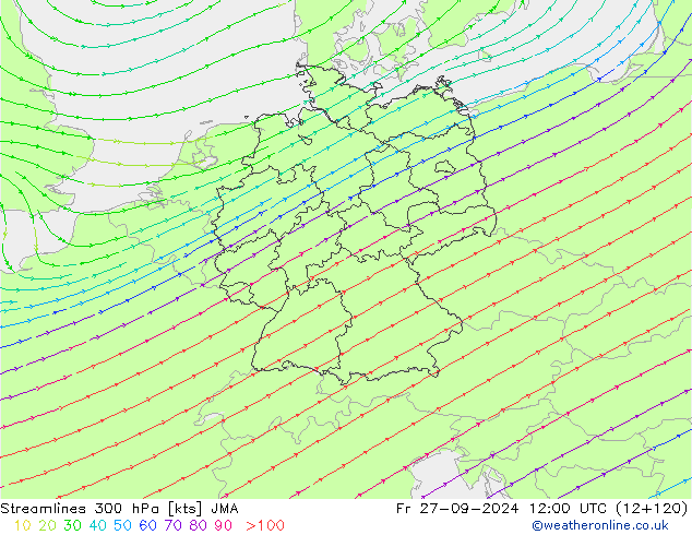 Streamlines 300 hPa JMA Fr 27.09.2024 12 UTC