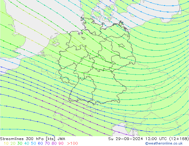 Stromlinien 300 hPa JMA So 29.09.2024 12 UTC