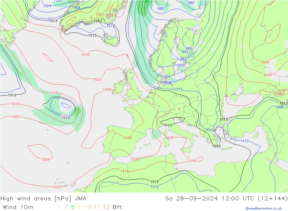 High wind areas JMA Sa 28.09.2024 12 UTC