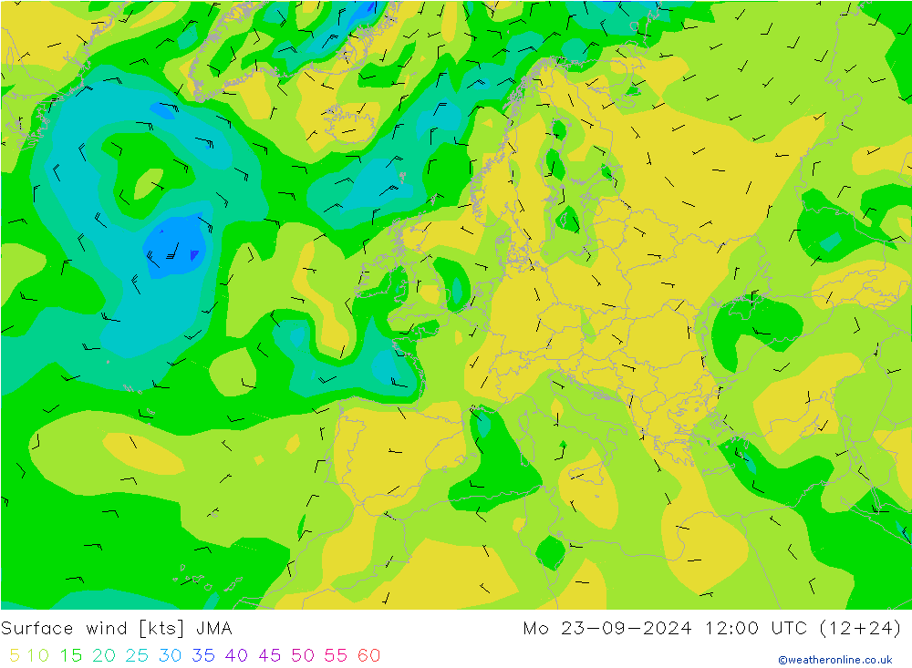 Vento 10 m JMA lun 23.09.2024 12 UTC