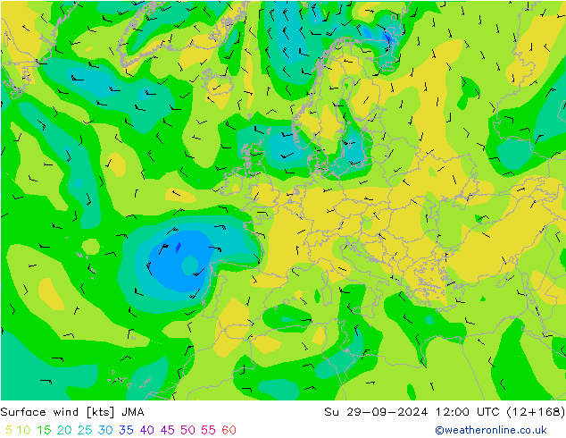 Surface wind JMA Su 29.09.2024 12 UTC