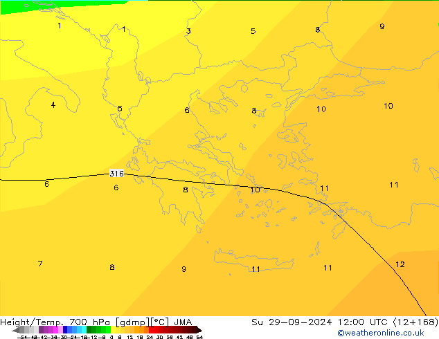 Height/Temp. 700 hPa JMA  29.09.2024 12 UTC