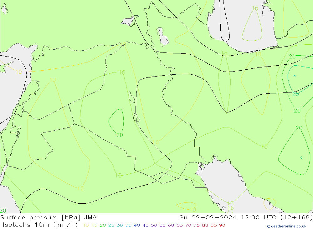 Izotacha (km/godz) JMA nie. 29.09.2024 12 UTC