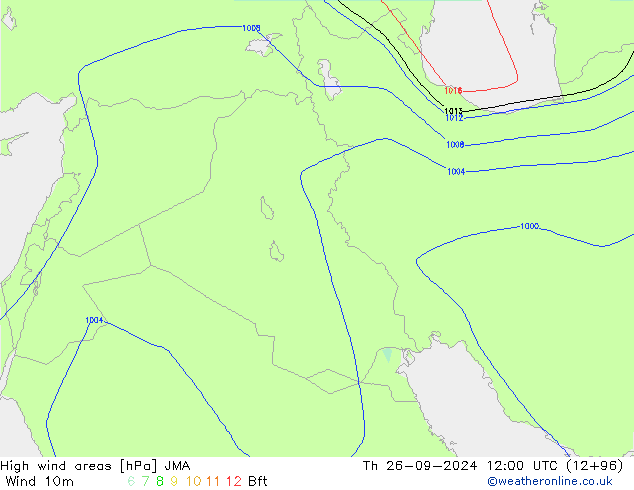 High wind areas JMA Th 26.09.2024 12 UTC