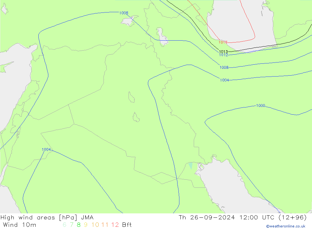 High wind areas JMA  26.09.2024 12 UTC