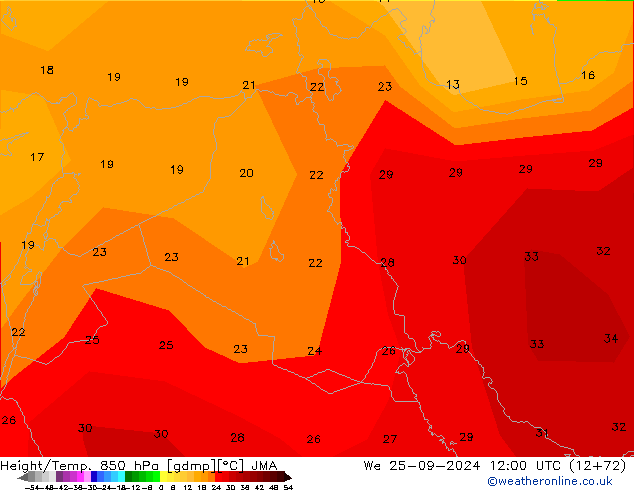 Height/Temp. 850 hPa JMA Qua 25.09.2024 12 UTC