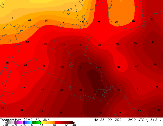 Temperature (2m) JMA Mo 23.09.2024 12 UTC