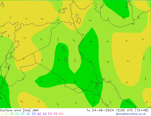 Surface wind JMA Út 24.09.2024 12 UTC